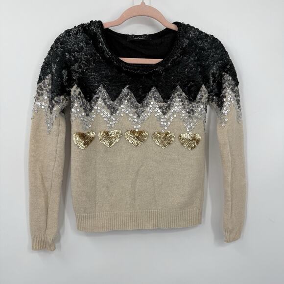 Twin-Set by Simona Barbieri Sweater XS Heart Sequins Wool Blend Crewneck Party - Picture 12 of 12